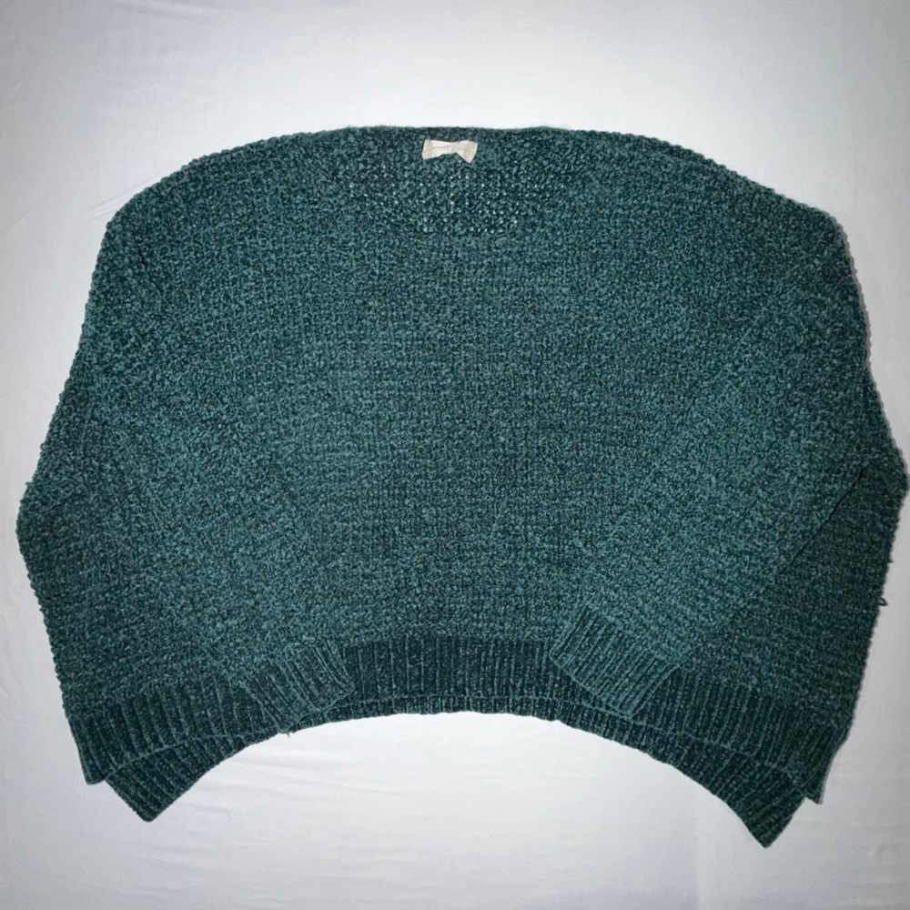Altar'd State Teal Chenille Sweater M Oversized Cropped Boxy Knit Anthro Style - Picture 9 of 9